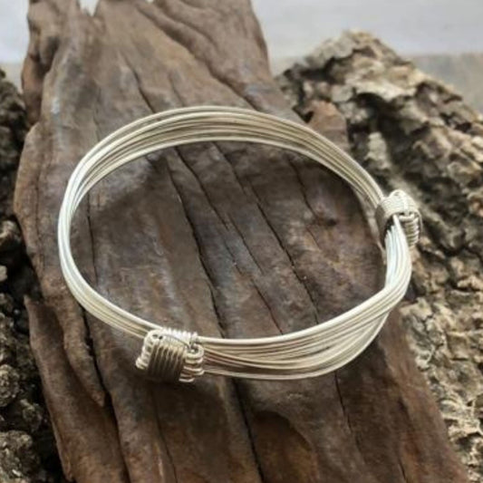 Two Knot Nine Strand Elephant Hair Bangle in Silver