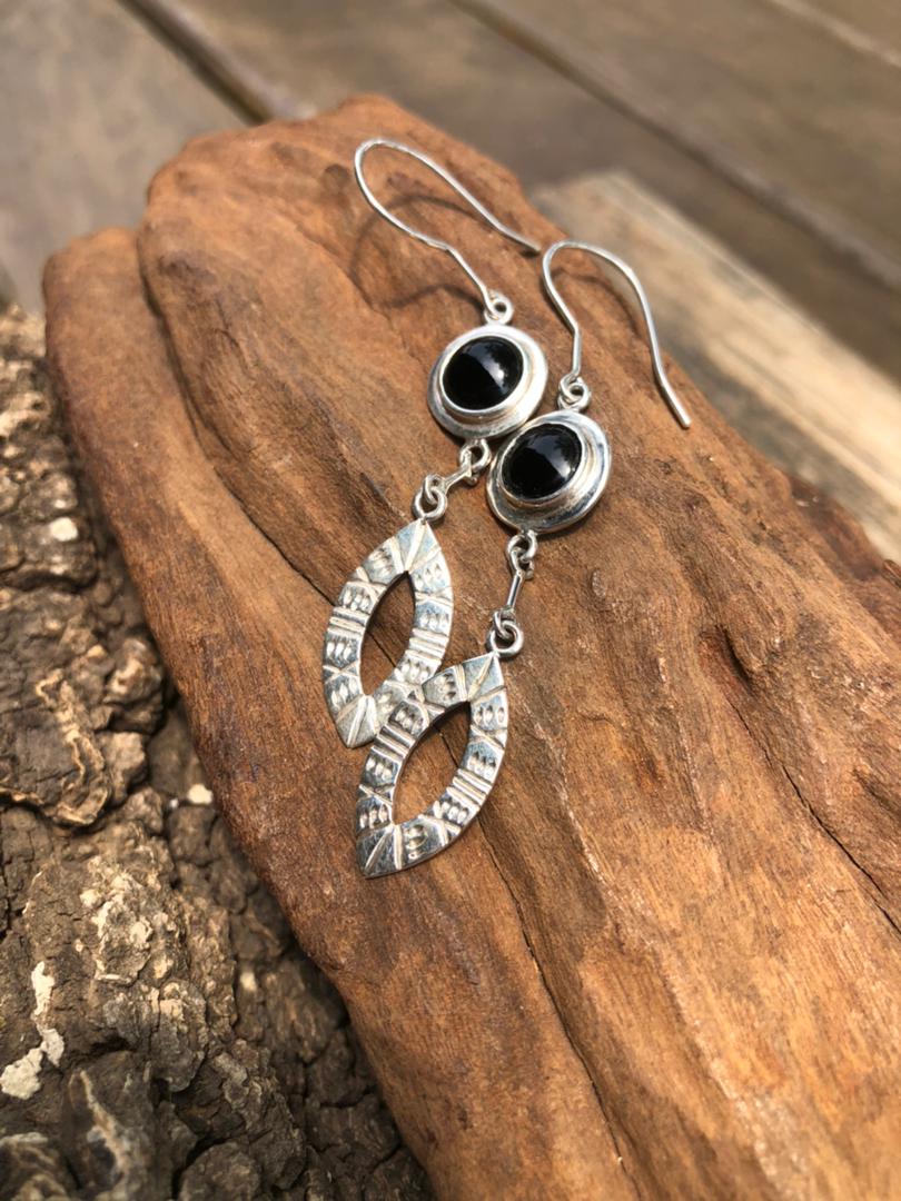 Handmade Silver and Onyx Earrings made in Africa 