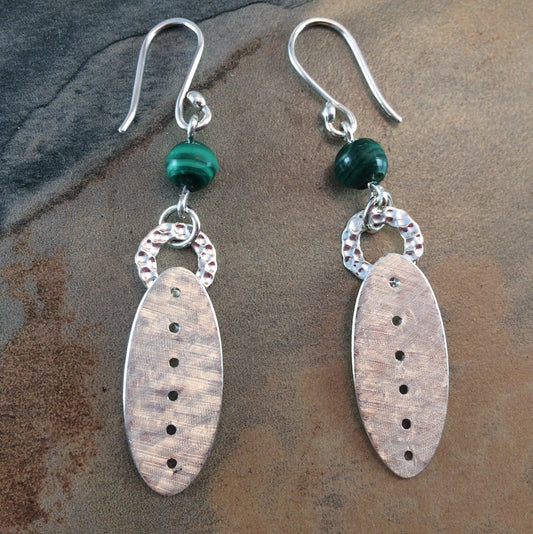 Silver Malachite Drop Earrings Made by The Zuri Collection 