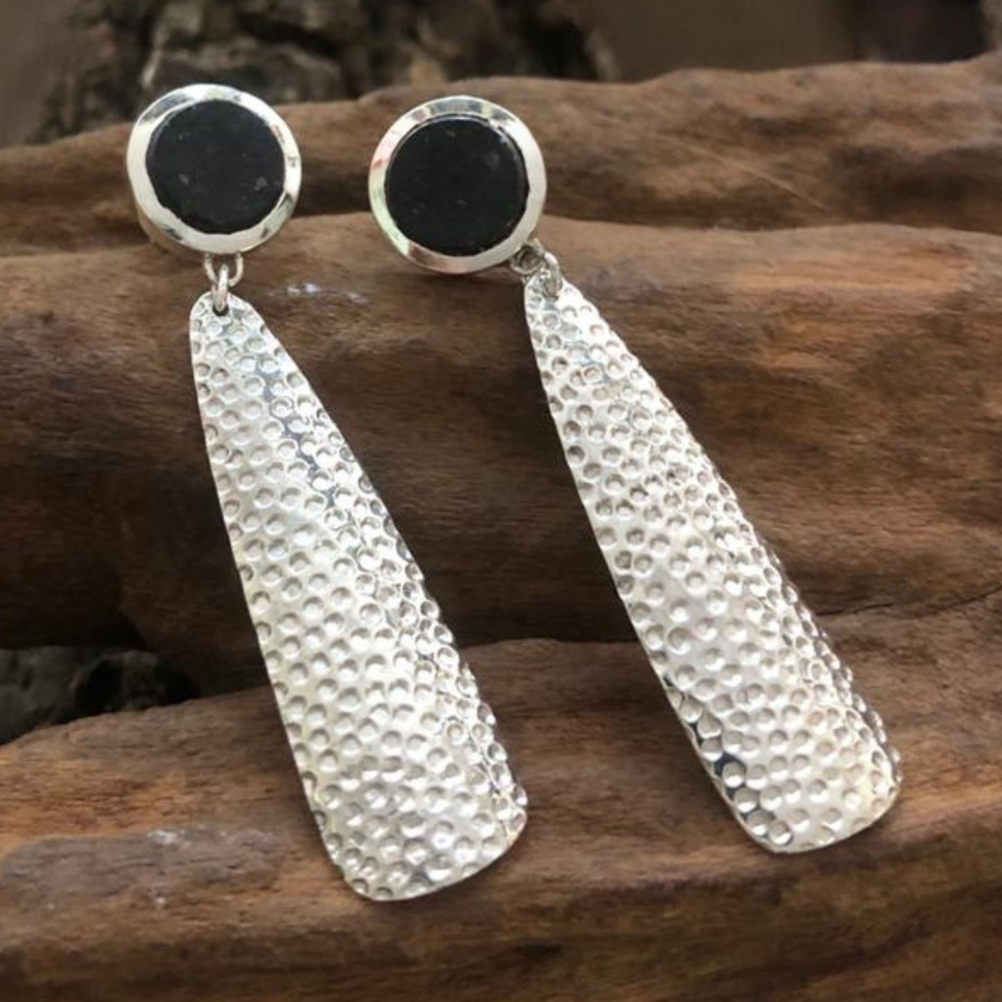 Matobo inspired granite and silver earrings made in Bulawayo 
