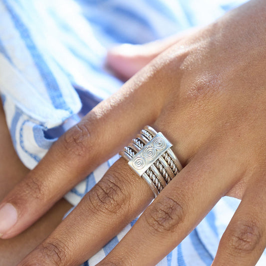 Ndoro Stacking Ring with twists inspired by Great Zimbabwe 